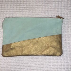 Gold and aqua pouch
